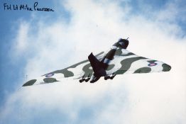 Vulcan Bomber Pilot. 8x12 inch photo signed by Vulcan bomber veteran Flt Lt Mike Pearson, AEO with