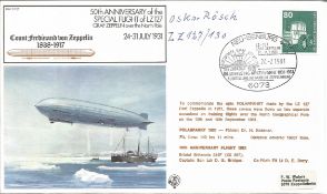 Oskar Rosch signed 50th Anniversary of the Special Flight of LZ127 cover RAF FF31. Graf Zeppelin