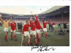 Bobby Charlton signed 8x6 colour 1966 photo. Good Condition. All signed pieces come with a
