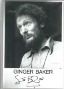 Ginger Baker signed 12x8 black and white photo. Good Condition. All signed pieces come with a