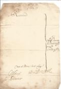 1699 document signed by Lady Bridget Osborne- Countess of Plymouth. Good Condition. All signed