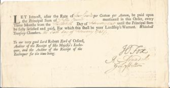 1745 document signed by Lord Commissioners Henry Fox, Baron Holland, George Lyttleton and Richard