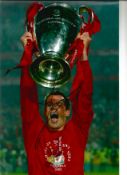 Football Jamie Carragher 12x8 signed colour photo pictured lifting the Champions League trophy for