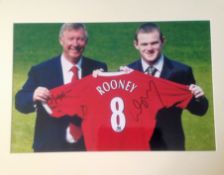 Football Sir Alex Ferguson and Wayne Rooney signed 20x16 mounted colour photo picturing when