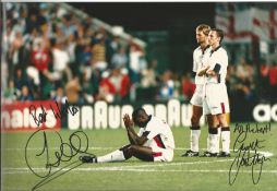 Football Sol Campbell and Gareth Southgate signed 12x8 colour photo pictured during the penalty