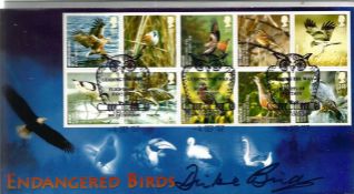 Cricket Dickie Bird signed Endangered Birds FDC triple PM Leading the Way Flights of Fantasy South