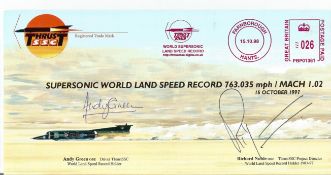 Motor Racing Andy Green OBE and Richard Noble OBE signed THRUST SSC commemorative FDC Supersonic