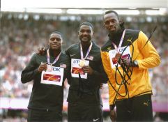 Athletics Usain Bolt and Justin Gatlin 12x8 signed colour photo pictured at the London 2017 World