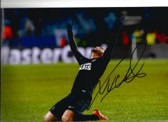 Football Lucas Moura 12x8 signed colour photo pictured celebrating while playing for Paris St