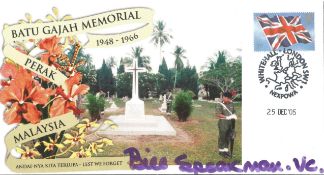 Bill Speakman VC signed Batu Gajah Memorial cover. Good conditon. We combine postage on multiple