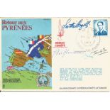 Resistance leaders Tante Go, Michou with 2 others signed flown Retour Aux Pyrenees RAFES FDC.