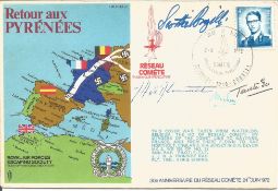 Resistance leaders Tante Go, Michou with 2 others signed flown Retour Aux Pyrenees RAFES FDC.