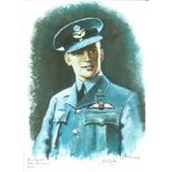 Plt Off Percival Beake WW2 RAF Battle of Britain Pilot signed colour print 12 x 8 inch signed in