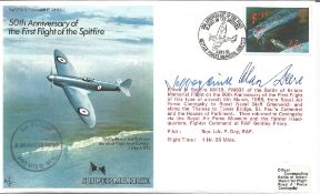 Jeffrey Quill and Alan Deere signed 50th anniv of the first flight of the spitfire cover. Good