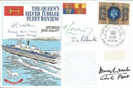 J Leach, Admiral Sir T Lewin, Rear Admiral J. O. Roberts with 1 other signed flown The Queens Silver