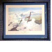 World War Two print 21x25 framed and mounted titled Duel of Eagles signed by the artist Robert