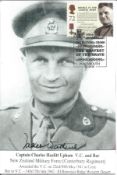Captain Charles Hazlitt Upham VC and Bar signed photo card signed by Tasker Watkins VC. Good