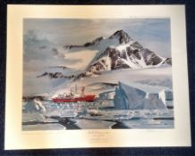 Nautical print HMS Endurance in the Ice 32x18 approx signed in pencil by the artist Keith Shackleton