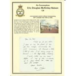 Air Commodore Eric Douglas McKinley Nelson CB signed handwritten letter. Set into superb A4