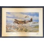 World War Two print approx 24x20 titled Bristol Blenheims approaching Rotterdam by the artist