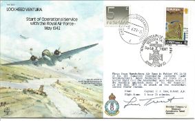Leonard Trent VC signed 1985 WW2 Lockheed Ventura bomber command series RAF flown cover B36. Good