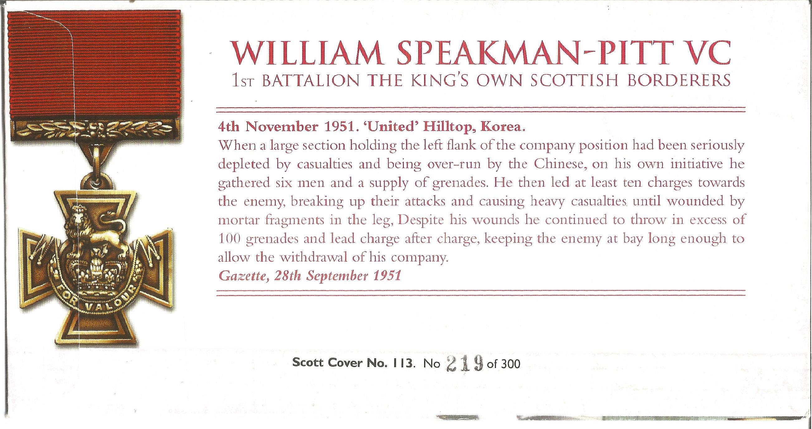 William Speakman-Pitt VC 150th Anniversary The Victoria Cross signed FDC No 219 of 300. Signed by - Image 2 of 2