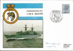 Commissioning day H. M. S. Beaver Captain signed cover. DataTip British Forces Postal Service 13 Dec