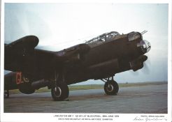 World War Two 10x8 colour photo picturing Lancaster MR 7 NX611 at Blackpool 26th June 1970 signed by