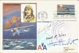 Major Karl-Hermann Lion plus 2 others signed flown Charles Lindbergh FDC No. 607 of 1300. Flown over