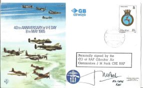 1985 VE Day cover signed Air Cdr J M Pack CBE CO RAF Gibraltar. Military autograph. Good conditon.