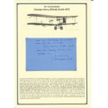 Air Commodore Charles Henry Elliottt Smith AFC signed handwritten letter. Set into superb A4