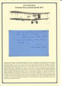 Air Commodore Charles Henry Elliottt Smith AFC signed handwritten letter. Set into superb A4