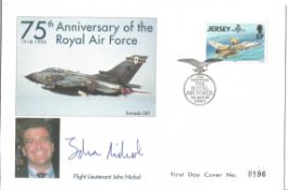 Gulf War Tornado pilot Flt Ltnt John Nichol signed 1993 Jersey 75th anniv of the RAF cover. Military