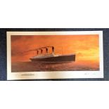 Nautical print 13x26 approx titled Titanic Last Sunset by the artist Adrian Rigby. Good conditon. We