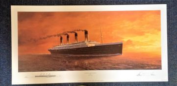 Nautical print 13x26 approx titled Titanic Last Sunset by the artist Adrian Rigby. Good conditon. We