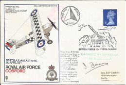 J. Follows signed flown RAF Cosford First RAF Rocket Mail 3rd April 1971 FDC. Flown from Birstall