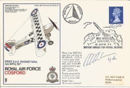 Wg. Cdr. George Harkness OBE AFC. Signed Royal Air Force Cosford First RAF Rocket Mail 3rd April