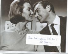 Lois Maxwell small signature piece along with 10x8 black and white James Bond photo. Good Condition.