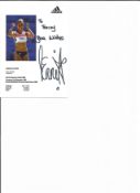 Jessica Ennis signed 6x4 colour promo card. Olympic heptathlon champion. Good Condition. All