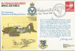 Mjr Gen Chesley G. Peterson USAF and Mjr John F. Glose USAF signed flown RAF No. 71 Eagle Sqn