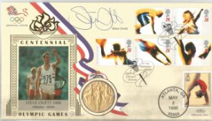 Steve Ovett signed Centennial Olympic Games FDC. 800m gold medallist. Good Condition. All autographs