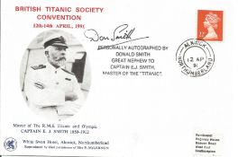 Donald Smith signed British Titanic Society convention cover. Good Condition. All autographs are