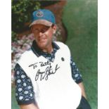 Payne Stewart signed 10x8 colour photo. American golfer. Dedicated. Good Condition. All autographs