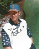 Payne Stewart signed 10x8 colour photo. American golfer. Dedicated. Good Condition. All autographs
