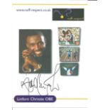 Linford Christie signed promotional card. Good Condition. All autographs are genuine hand signed and
