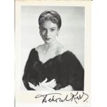 Deborah Kerr unsigned 10 x 8 inch b/w magazine photo fixed to white card with autograph at bottom.