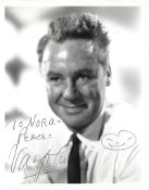 Van Johnson Signed 10 x 8 inch b/w photo from Subway in the Sky to Nora Peace with smiley face