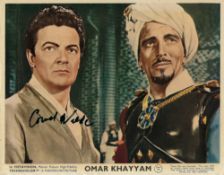 Cornel Wilde Signed 10 x 8 inch b/w photo from Omar Khayyam, Retrace/inkblot on the first