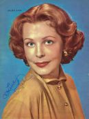 Arlene Dahl Signed photo page from annual colour 10. 5 x 8 inch. Condition report out of 10, 8.