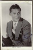 Charles Farrell Signed 6 x 4 inch b/w photo fixed to black card, White border has scuffing to